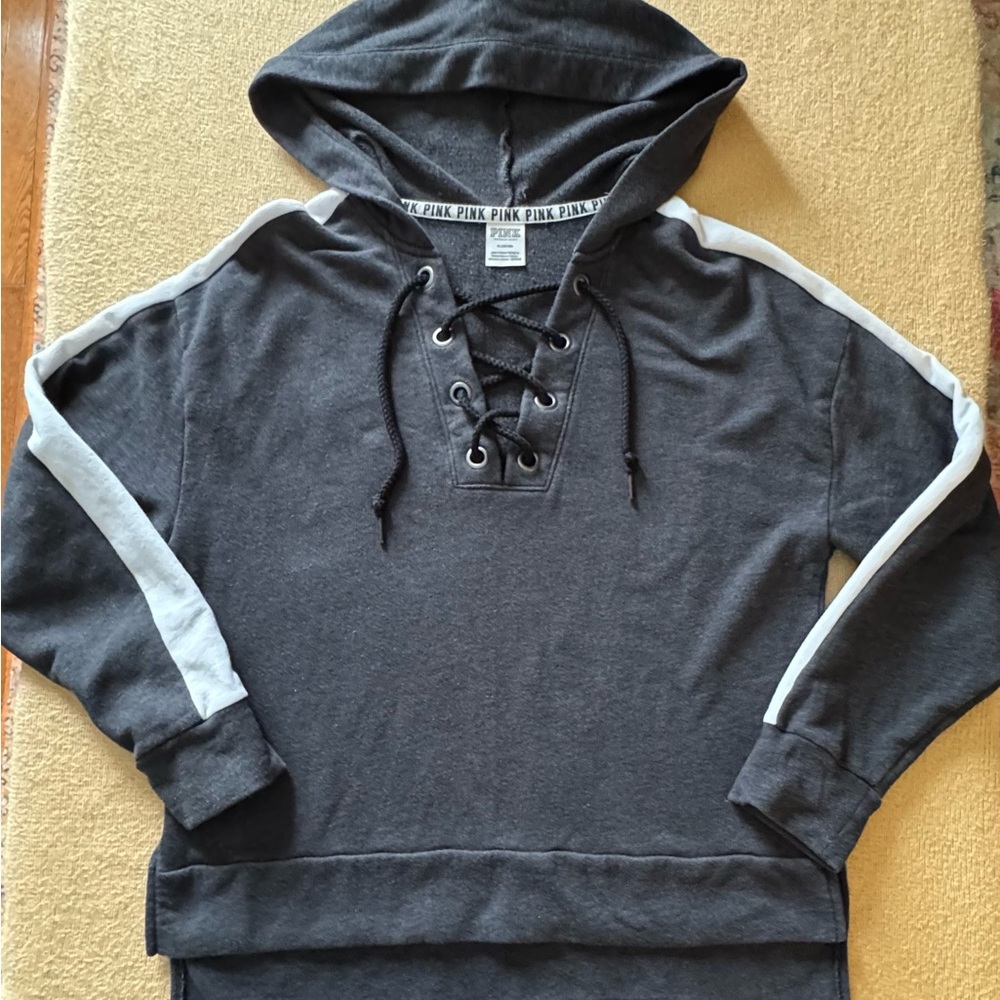 PINK Victoria's Secret Dark Gray Hoodie with White Accents